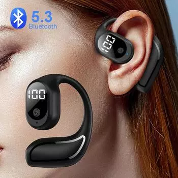 Mini TWS Bluetooth 5.3 Наушники с одним ушным крючком Деловые наушники-вкладыши с зажимом для ушей Беспроводная Hi-Fi стереогарнитура с шумоподавлением для Huawei Samsung чёрный