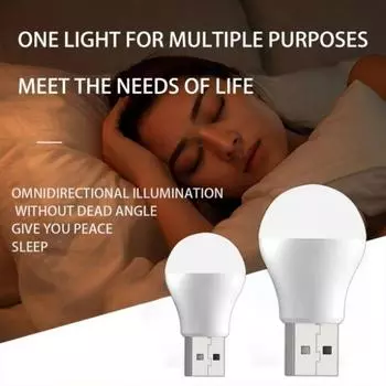 Мини USB-лампа со светодиодной подсветкой Маленький ночник для зарядки компьютера и мобильного телефона Мини-светильник для книг Светодиодный ночник для защиты глаз USB Plug