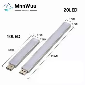 Мини USB светодиодная настольная лампа портативная алюминиевая оболочка 10/20 светодиодов ночник для чтения ноутбука внешний аккумулятор 10 Leds белый