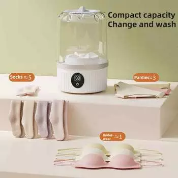Mini Washing Machine Portable Underwear Washer Digital Display Large Capacity Rechargeable Compact Cordless Socks Laundry Machine синий