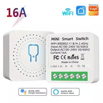 Мини Wi-Fi Smart Switch 2 Way Control Tuya 16A DIY Light Switches Alexa Yandex Alice Smart Google Home APP Voice Control 16A WIFI белый