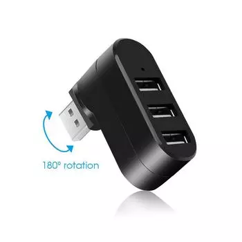 Мини вращающийся USB 2.0 HUB - 3-портовый разветвитель для ноутбука чёрный