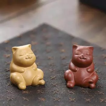 Miniature Cat Statue Art Small Animal Sculpture for Office Bathroom Cabinet жёлтый