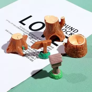 Miniature Tree Stump Signpost Mailbox Forest Scene Decor Micro Landscape Dollhouse Model Decor