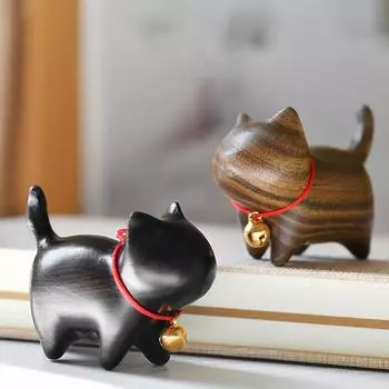 Миниатюрные фигурки кошек и собак из натурального дерева, вырезанные вручную деревянные фигурки щенков и маленьких кошек, декор для комнаты, аксессуары для украшения дома