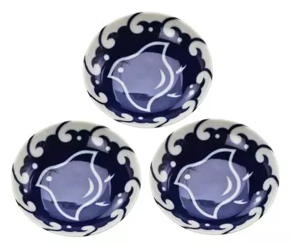 Mino ware small plate set of 3 wave plover 138783(3)