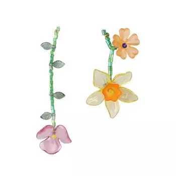 Minority Design Beaded Dangle Earring Handmade Asymmetric Earrings Resin Flower Necklace Party Earrings