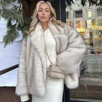 Mint Winter Ins Горячая мода для девочек, свободное градиентное меховое пальто, женская толстая теплая верхняя одежда, пушистая куртка из искусственного меха лисы S белый
