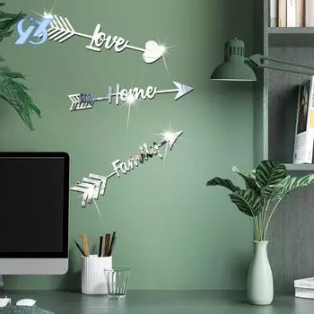 Mirrored acrylic three-dimensional wall stickers arrow English bedroom living room room self-adhesive decoration