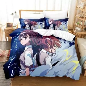 Misaka Mikoto A Certain Magical Index Railgun Bedding Set,Girls Adult Single Twin Queen Size,Duvet Cover Pillowcase Bedding 135X200cm