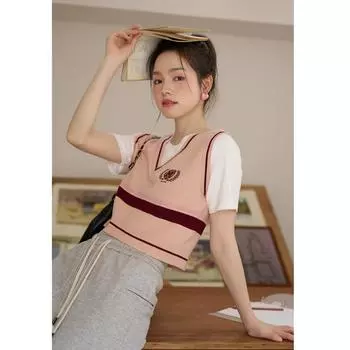 Mishow Splicing Fake Two Piece Preppy Style Футболки Женские топы 2023 Лето Корейский стиль Мода Новая вязаная блузка Женская одежда MXC33Z0014