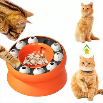Миска для кошек, игрушка-головоломка, течет, еда, медленно кормите, сохраняйте здоровье желудка кошки, наклонный дизайн, защищайте шею котенка, многофункциональная миска для корма для домашних животных оранжевый