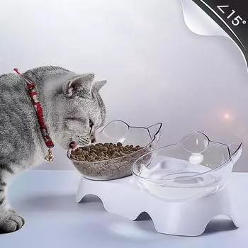 Миска для кошек, таз для собак, нескользящая двойная миска для кошачьего корма, миска для домашних животных с подставкой, прозрачная миска для воды для кошек и собак, кормушка, аксессуары для кошек