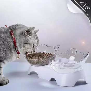 Миска для кошек, таз для собак, нескользящая двойная миска для кошачьего корма, миска для домашних животных с подставкой, прозрачная миска для воды для кошек и собак, кормушка, аксессуары для кошек белый