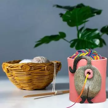 Миска для пряжи для кошек, держатель для пряжи для вязания крючком из смолы, домашний декор для стола, мультяшный кот A