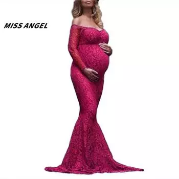 Miss Angel сексуальное платье для беременных с кружевом длиной до пола, сексуальное платье с открытыми плечами M синий