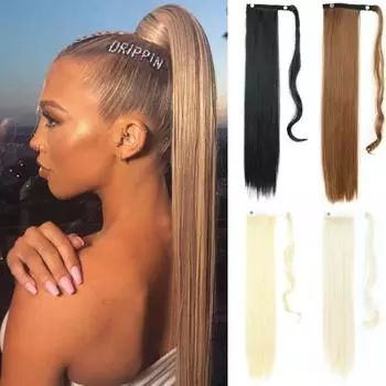 MISS WIG 22-дюймовый длинный прямой парик с конским хвостом, черный, коричневый парик из волос, термостойкий парик из высокотемпературного волокна, конский хвост 55 CM