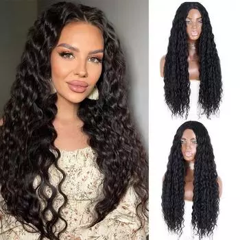 MISS WIG Африка женский длинный кудрявый натуральный черный парик без челки синтетическое волокно глубокий вьющийся черный парик