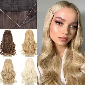 MISS WIG Без зажима, невидимая проволока для наращивания волос, 16, 22, 32 дюйма, синтетическая волна, натуральный черный, коричневый шиньон, наращивание волос 22inches
