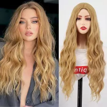 MISS WIG Блондинка Коричневый Длинный парик из синтетического волокна с волнистыми волнами без челки Цвет омбре Натуральный длинный волнистый парик для женщин CN