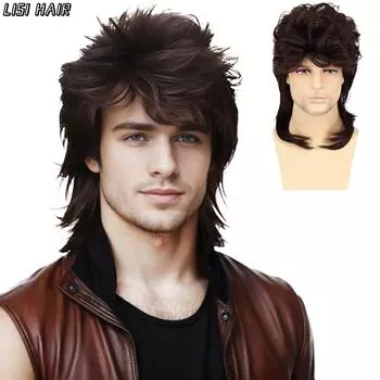 MISS WIG Черный вьющийся парик с челкой Синтетический мужской парик Короткая длина Высокое качество Мужской парик для косплея 35cm
