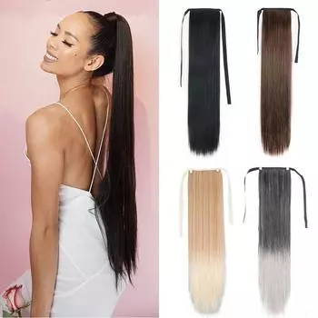MISS WIG Длинный прямой хвостик на заколке для наращивания волос, обертывание вокруг синтетического волокна, накладные волосы для женщин 55 cm