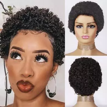 MISS WIG Kinky Curly Супер короткий парик для чернокожих женщин Короткие вьющиеся волосы Парики из синтетического волокна Афро Kinky Curly Wig