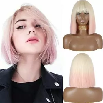 MISS WIG Короткий парик Боб с прямыми волосами и женский синтетический парик Боб золотисто-розовый парик Для вечеринок Повседневное использование Длина до плеч