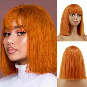 MISS WIG Оранжевый короткий синтетический парик с челкой, прямой парик, женские волосы, прямой парик из термостойкого волокна 14inches