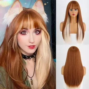 MISS WIG Рыжий смешанный блондин с прямыми волосами Синтетический парик Женские парики Термостойкие женские повседневные косплей Парики Лолиты Светлые парики