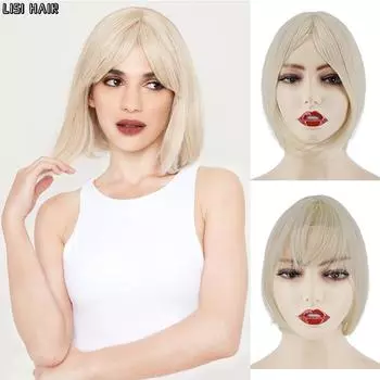 MISS WIG Синтетический короткий прямой парик-топпер на заколке для наращивания волос Натуральный пушистый топ на голове Искусственная часть волос с челкой 25cm