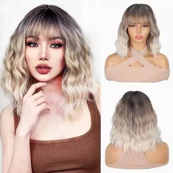 MISS WIG Синтетический волнистый парик с челкой, мягкие короткие парики боб для женщин, женские вьющиеся парики длиной до плеч, ежедневный косплей 30cm
