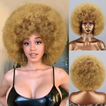 MISS WIG Светло-русый афро-женский модный пышный кудрявый вьющийся парик из синтетического волокна, натуральный блондин, косплей, повседневная одежда, пушистый вьющийся парик 30CM
