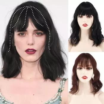 MISS WIG Женские натуральные короткие волнистые волосы с челкой, парик на клипсе, кусок волос из синтетического волокна, подходит для вечеринок, повседневного использования