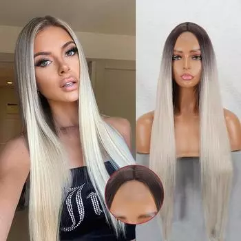 MISS WIG Женский длинный прямой парик с омбре светло-русым цветом без челки Парик из синтетического волокна для женщин 26inches