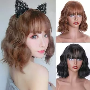 MISS WIG женский короткий парик с волнистыми волнами и челкой, натуральный цвет, парик из синтетического волокна для женщин, повседневная одежда 10A-68