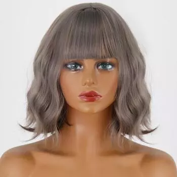 MISS WIG, женский короткий волнистый парик с челкой, синтетическое волокно серого цвета, парик с волнами воды, повседневная одежда, косплей