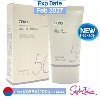 [MISSHA] Allaround Safe Block Zero Vegan Sun 50 мл. (SPF50 + PA ++++) 1pc + Sample Gifts