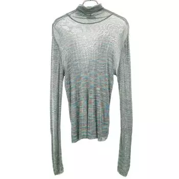 Missoni made in Italy Border Pattern Long sleeve High Neck See-Through Cut Women Used