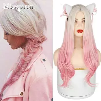 MISSQUEEN 26-дюймовый длинный волнистый синтетический розовый парик с эффектом омбре для косплея, женские парики из высокотемпературного волокна 26inches&China