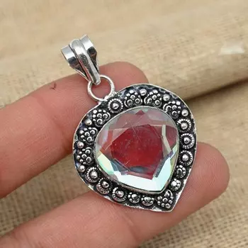Mistic Topaz Gemstone 925 Sterling Silver Handmade Women Pendant Jewelry 1.77 Inches белый
