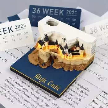 Мистический 3D Настольный календарь Pop-Up Castle Ежемесячный планировщик 2025 Ежегодный органайзер Стикеры Список дел Офис Домашний декор Украшения