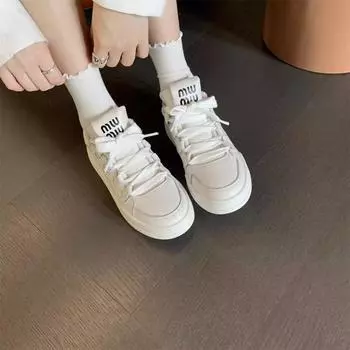 ~ miu shoes cowhide heightening versatile board shoes women s shoes casual bread shoes platform white shoes 34