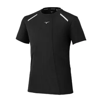 Mizuno Беговая одежда Шорты Dry Aeroflow Очень быстро сохнущая Черная футболка, Рукав, Дышащая, Сушка, Спорт, J2MAC004, Мужская, чёрный