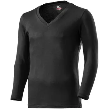 Mizuno Breath Thermo Medium Soft for Daily Sleeve Size M Underwear, Heat-Generating Innerwear, Thickness, Use, V-Neck 3/4 Shirt, Men s, Black,