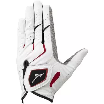 Mizuno Перчатки для гольфа Double Grip, набор из 3 шт., левая рука, 24 см, 5MJMX401, мужские, белые/красные