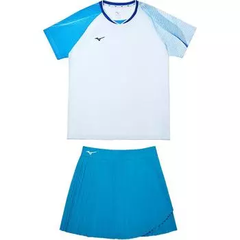 Mizuno Performance Series SS24 Цветной блок Круглый вырез горловины реглан короткий рукав топ и эластичная талия короткая юбка комплект женский белый 72CG45P1 XL