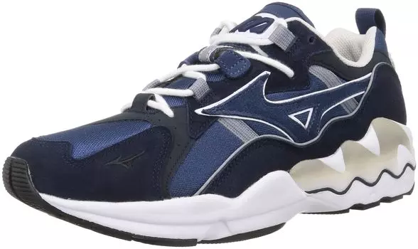 Mizuno WAVE RIDER 1 Size 2E Sneakers, Navy/White, 23.0 cm,