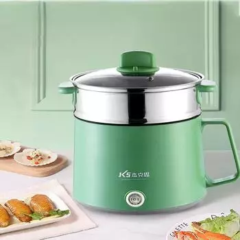 Многофункциональная кухонная машина с антипригарным покрытием, электрическая рисоварка, кастрюля из нержавеющей стали, бытовая общежития, горячая кастрюля на 1-2 человека S-Stainless steel зелёный