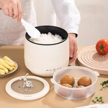 Многофункциональная мини-рисоварка объемом 1,8 л — кастрюля с антипригарным покрытием для приготовления риса, каши, супа и многого другого — идеально подходит для общежития, комплект 220 В 220V белый